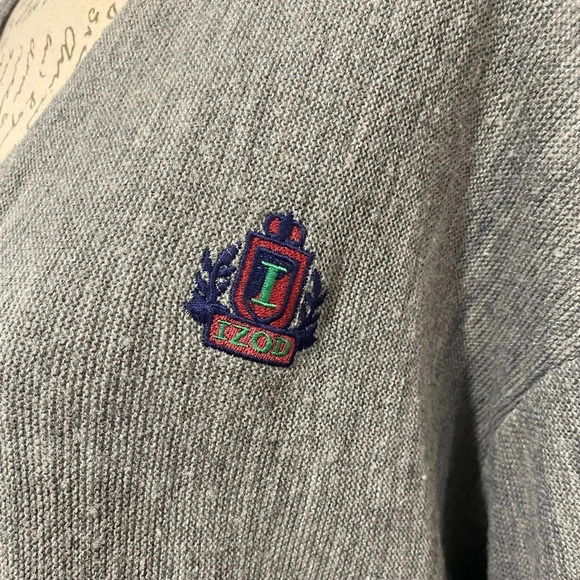 Izod Vintage Cardigan Mens XXL Gray Sweater Made In USA Logo Front - Picture 8 of 10